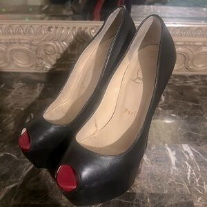 Christian Louboutin Highness Platform Pumps
Black Leather Peep Toe High Heels